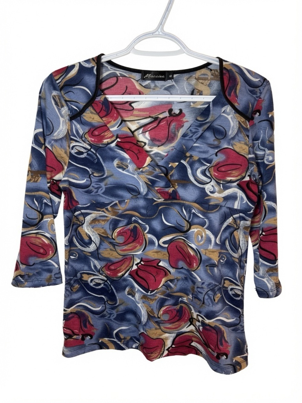 Y2K Maccine Women’s Small Blue & Red Chic Y2K Floral Top